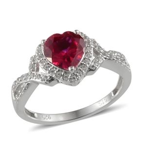 Created Ruby &Created White Sapphire Ring in 925 Sterling Silver